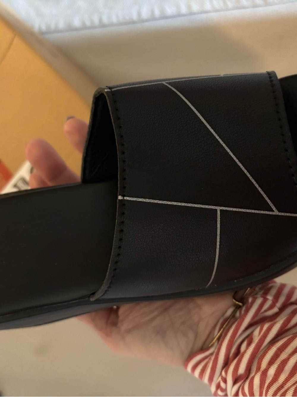 Black Women’s Slide Sandal with Geometric Accent
